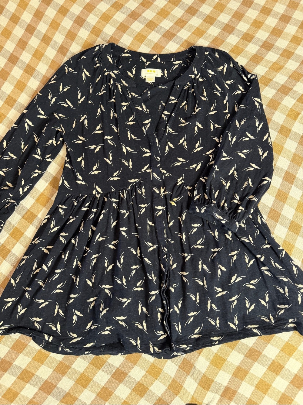 Maeve Anthropologie Black Cream Bird Print Peplum Blouse Medium